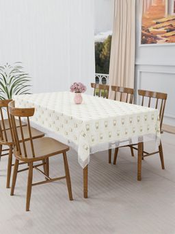 Kuber Industries - PVC 6 Seater Dining Table Cover – Check Flower CBC - Cream & Brown