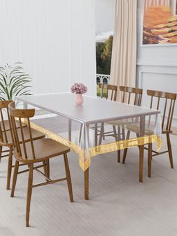 Kuber Industries - PVC 6 Seater Dining Table Cover – Golden Lace Champagne- Transparent
