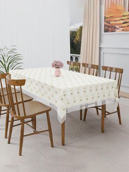 Kuber Industries - PVC 6 Seater Dining Table Cover – Check Flower CBC - Cream & Brown