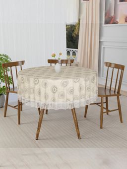 Kuber Industries - PVC 4 Seater Round Table Cover – Rangoli Cedar CBF - Cream & Grey