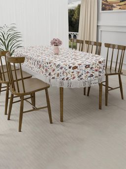 Kuber Industries - Oval Waterproof PVC Table Cover – Barik Flower - Cream (6 Seater)