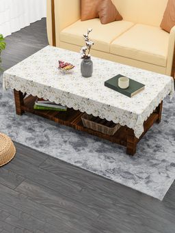 Kuber Industries - Jute 4 Seater Centre Table Cover Cloth – Gulab Cutwork - Cream & Grey
