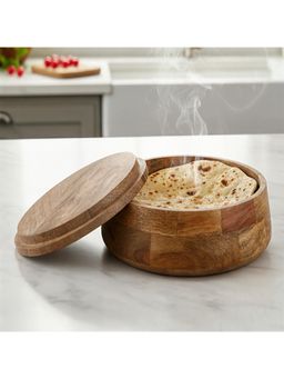 Kuber Industries - Wooden Casserole/Serving Bowl for Roti Server with Easy Locking Lid – Brown