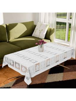 Kuber Industries - Cotton Net Square Flower Centre Table Cover for Living Room – White (4 Seater)