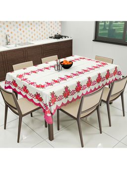 Kuber Industries - Cotton Floral Print Waterproof Attractive Dining Table Cover – Cream Pink (6 Seater)