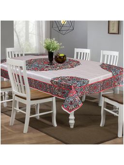 Kuber Industries - Poly Cotton Stain-Resistant Rangoli Pattern Dining Table Cover – Peach (6 Seater)