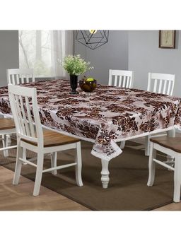 Kuber Industries - Dining Table Cover Faux Silk Spill Proof Gold Rose Pattern – Brown