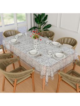 Kuber Industries - Dining Table Cover – PVC Brown Embossed Lace Flower Table Cover – Transparent (6 Seater)