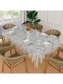 Kuber Industries - PVC Golden Embossed Lace Floral Dining Table Cover – Transparent (6 Seater)
