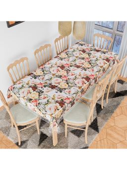 Kuber Industries - PVC Rose 8 Seater Dining Table Cloth Cover – White