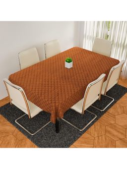 Kuber Industries - Velvet Quilted Dining Table Cover – Brown (6 Seater)