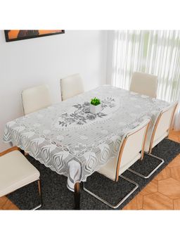 Kuber Industries - Cotton 6 Seater Glory Dining Table Cover – White & Gray