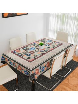Kuber Industries - Brown New Painting 6 Seater Table Cover – D.T.C – Cream