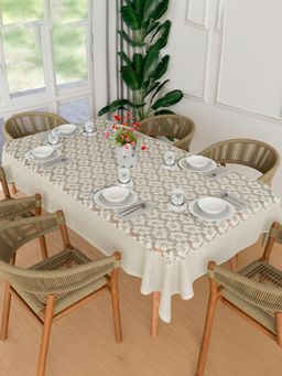 Kuber Industries - Plain Leonardo Flower Net 6-Seater Dining Table Cover – DTC – Cream