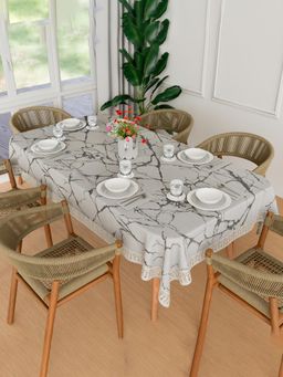 Kuber Industries - Marble Print 6-Seater Dining Table Cover for Home – DTC – Light Grey
