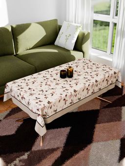 Kuber Industries - Brown Leaf American Slub 0024 Cotton Centre Table Cover – Cream (4 Seater)
