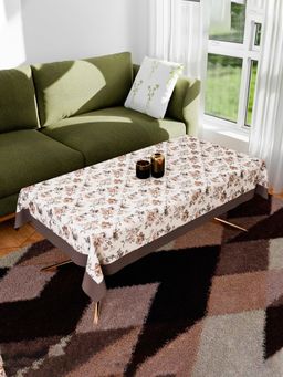 Kuber Industries - Brown Rose American Slub 816 Centre Cotton Table Cover – Cream (4 Seater)