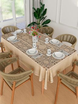 Kuber Industries - Net Self Flower New Jersey Dining Table Cover – Golden (6 Seater)