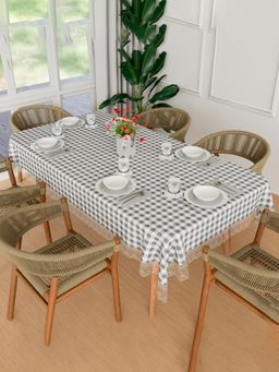 Kuber Industries - PVC Waterproof Mota Check 6 Seater Dining Table Cover – Brown