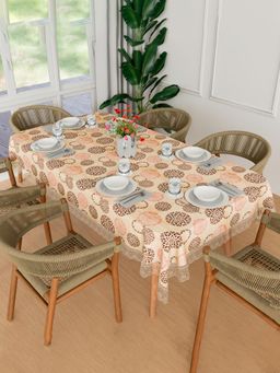 Kuber Industries - PVC Waterproof Rangoli 6 Seater Dining Table Cover – Peach