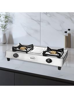 Borosil - Smart Flame 2 Burner Steel Gas Stove with Brass Burners and ISI Certification