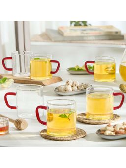 Borosil - 190ml Classic Glass Mug with Brown Handle, Microwave Safe (Pack of 6)