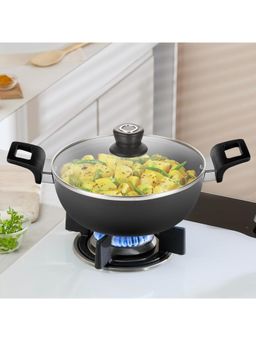 Borosil - Hard Anodized Deep Kadai 2L with Glass Lid, Easy Clean, Warranty