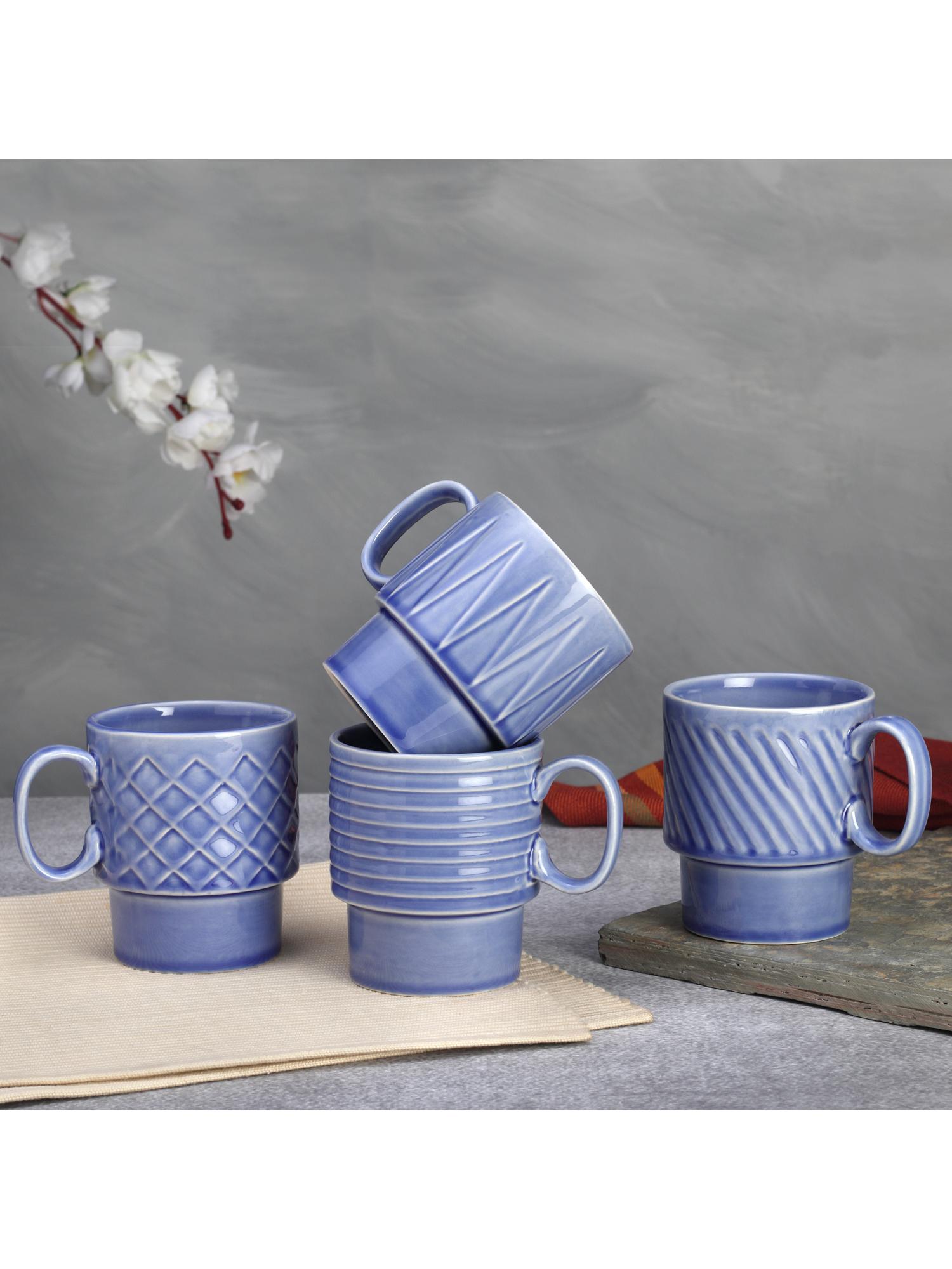 BODHI HOUSE 150ML Stackable Ceramic Cups - Blue (Pack of 4)