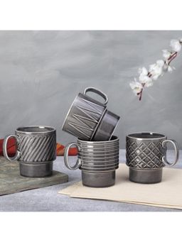 BODHI HOUSE - 250ML Stackable Ceramic Cups - Grey (Pack of 4)