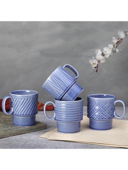 BODHI HOUSE - 250ML Stackable Ceramic Cups - Blue (Pack of 4)