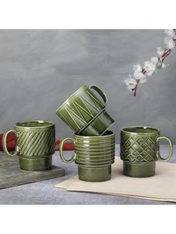 BODHI HOUSE - 250ML Stackable Ceramic Cups - Green (Pack of 4)