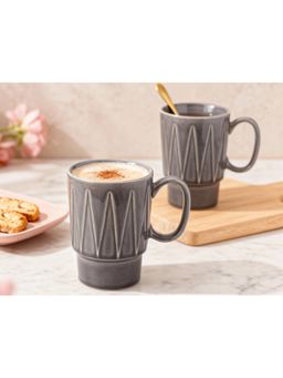 BODHI HOUSE - 350ML Stackable Ceramic Coffee Mugs - Grey (Pack of 2)