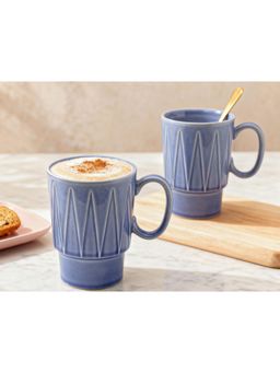 BODHI HOUSE - 350ML Stackable Ceramic Coffee Mugs - Blue (Pack of 2)