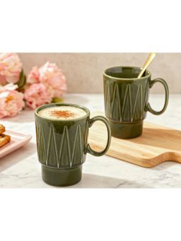 BODHI HOUSE - 350ML Stackable Ceramic Coffee Mugs - Green (Pack of 2)
