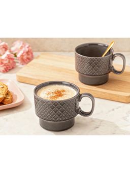 BODHI HOUSE - 500ML Stackable Ceramic Soup & Coffee Mugs - Grey (Pack of 2)