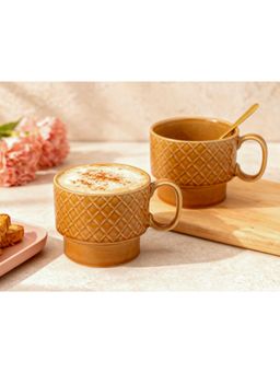 BODHI HOUSE - 500ML Stackable Ceramic Soup & Coffee Mugs - Brown (Pack of 2)