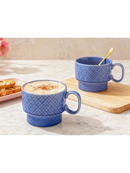 BODHI HOUSE - 500ML Stackable Ceramic Soup & Coffee Mugs - Blue (Pack of 2)