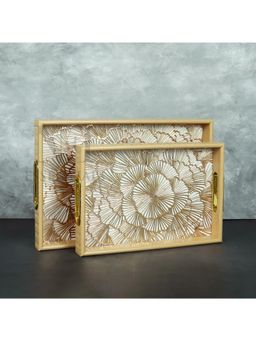 NFI Essentials - MDF Wooden Rectangle Enamel Coated Serving Trays - Beige (Pack of 2)