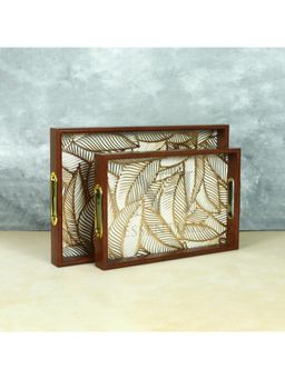 NFI Essentials - MDF Wooden Rectangle Enamel Coated Serving Trays - Brown (Pack of 2)