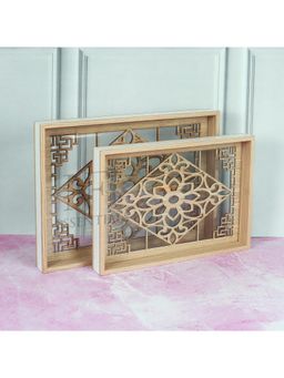 NFI Essentials - MDF Wooden Rectangle Enamel Coated Serving Trays - Beige (Pack of 2)