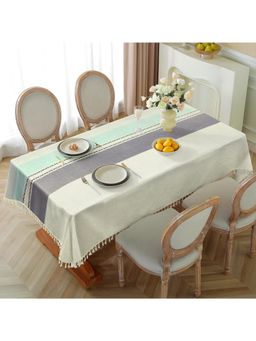 Cortina - Cotton-Linen Waterproof Table Cover for Dining Table – White & Purple (4 Seater)