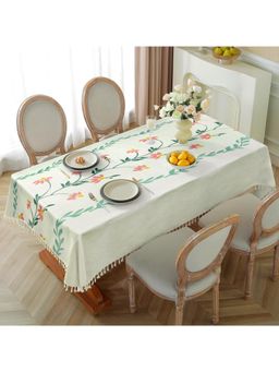 Cortina - Cotton-Linen Waterproof Table Cover for Dining Table – White Floral (4 Seater)