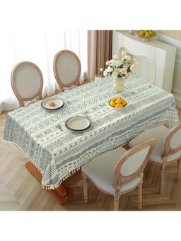 Cortina - Cotton-Linen Waterproof Table Cover for Dining Table – White & Black (4 Seater)