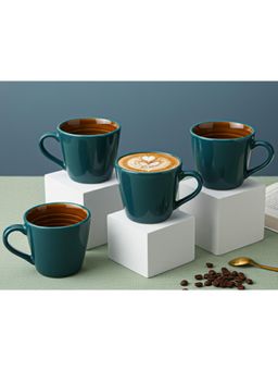 BODHI HOUSE - 175ML Handmade Reactive Glaze Ceramic Tea Cups - Teal (Pack of 4)