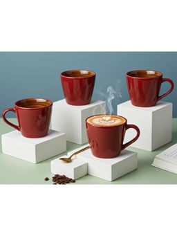BODHI HOUSE - 175ML Handmade Reactive Glaze Ceramic Tea Cups - Burgundy (Pack of 4)