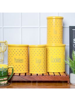 Voncasa - Tea & Sugar Jar - Each 900 Ml Cookie & Namkeen Jar - Each 1700 Ml Yellow (Set of 4)