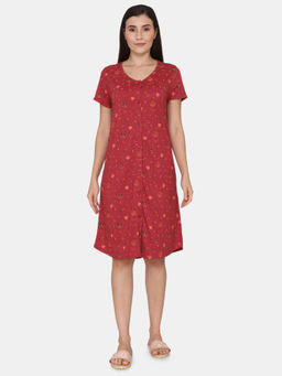 Zivame - Just Treats Knit Cotton Knee Length Nightdress - Maroon