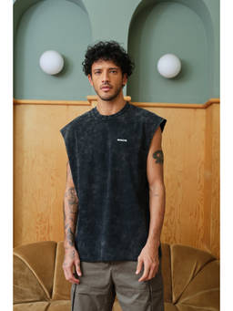Bonkers Corner - Jet Black Cotton Tank for Men