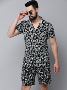 SHOWOFFFF - Black Cotton Blend Half Sleeves Printed Co-Ord Set
