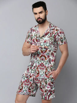 SHOWOFFFF - White Cotton Blend Half Sleeves Printed Co-Ord Set